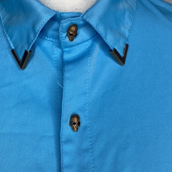 Skull Halloween shirt button down shirt long sleeves for women size XL blue - Picture 3 of 11